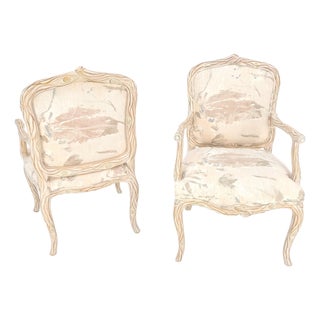 Faux Carved Twig Wood & Eye Theme Arm Lounge Fireside Arm Chairs White Wash MINT For Sale