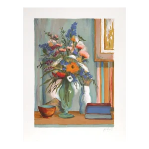 Flower Vase, Pierre Rudelle Lithograph on Arches, Signed in Pencil
