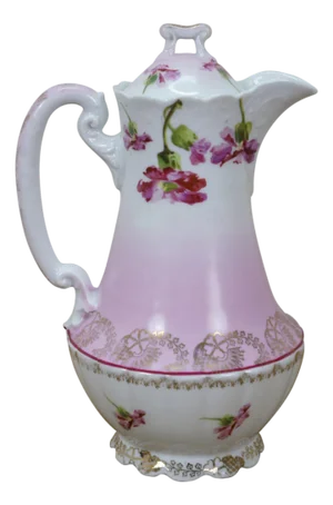 Antique Imperial Austria Pink Floral Chocolate Pot Teapot Tea Coffee Pitcher 9"