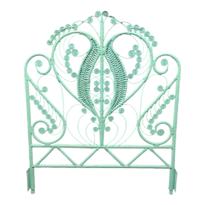 Restored Vintage Rattan Peacock Headboard – Turquoise