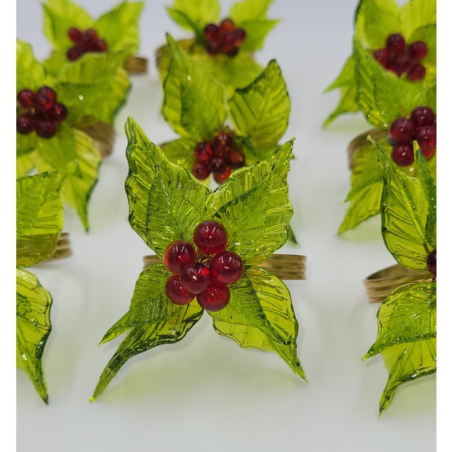 Contemporary Late 20th Century Holly Berry Beaded Holiday Napkin Rings - Set of 12 For Sale - Image 3 of 5