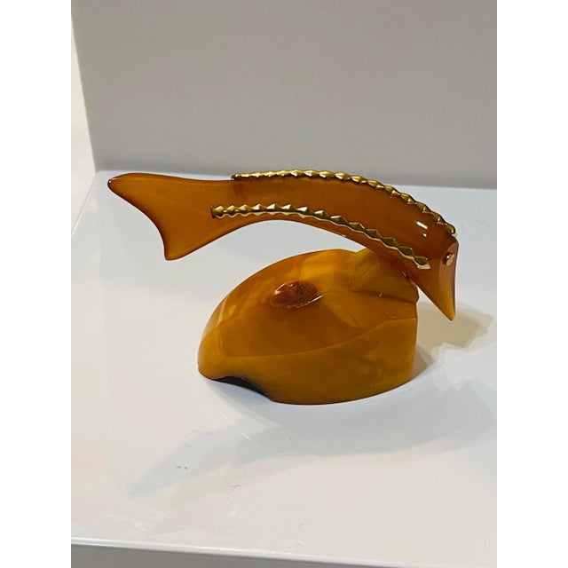 Gemstone Vintage 1980s Baltic Amber Fish Figurine Egg Yolk Color Gold Accents For Sale - Image 7 of 11