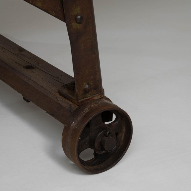 Wood 1900s French Industrial Table On Wheels For Sale - Image 7 of 10