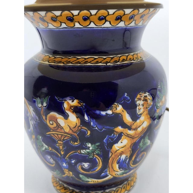 Lamp with Blue Italian Renaissance Decor from Gien For Sale - Image 6 of 13