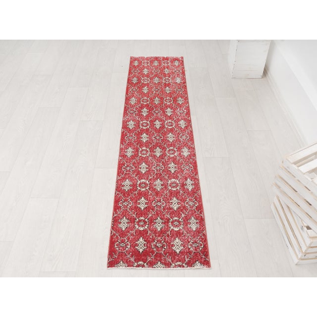 Islamic 1970 Vintage Red Turkish Runner Rug, Hand Knotted Wool Hallway Runner For Sale - Image 3 of 6