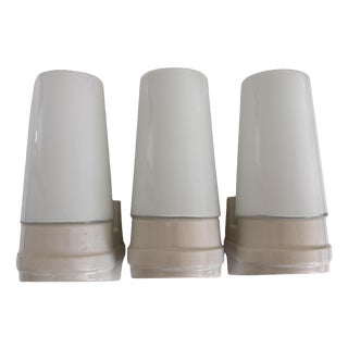 White Porcelain & Opaline Glass Model 6080 Wall Lights by Sigvard Bernadotte for Ifö, 1960s, Set of 3 For Sale