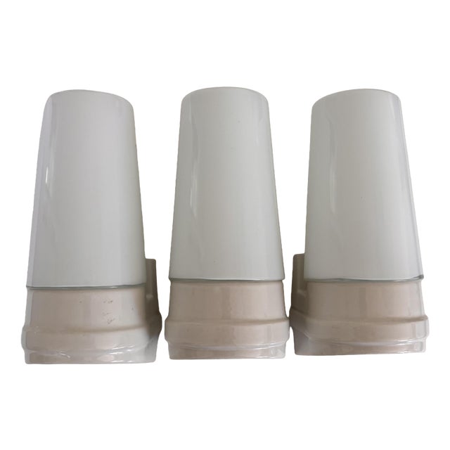 White Porcelain & Opaline Glass Model 6080 Wall Lights by Sigvard Bernadotte for Ifö, 1960s, Set of 3 For Sale