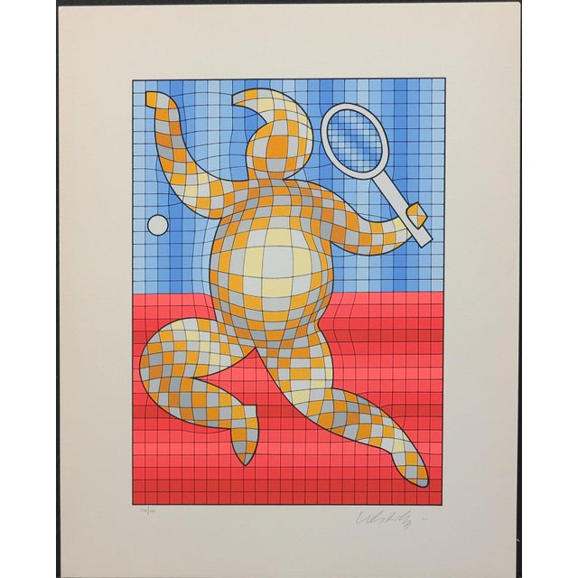Sky Blue Vintage Victor Vasarely the Tennis Player LTD Serigraph, Hand Signed Art Limited Edition For Sale - Image 8 of 8