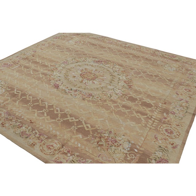 2010s Rug & Kilim’s Aubusson Style Square Rug in Gold and Beige With Floral Medallion For Sale - Image 5 of 7