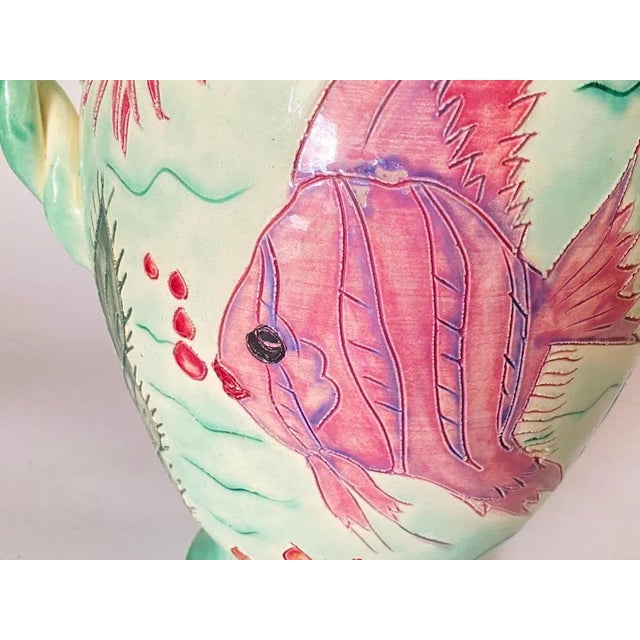 Large Pink and Green Painted Ceramic Vase from Vallauris, France, 1970 For Sale - Image 9 of 12