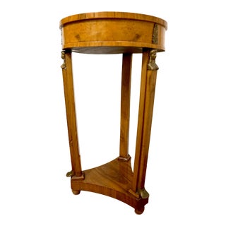 1820s Vintage Biedermeier Circular Pedestal Birch Maple Veneer Gilt Bronze Drink Table For Sale