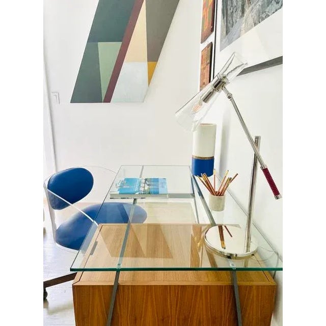 Vladimir Kagan Custom Commissioned 1970s Swivel Desk Chair With Lucite Frame and Italian Leather For Sale In New York - Image 6 of 10