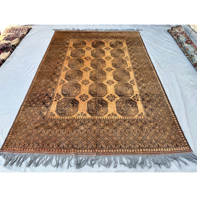 Terracotta Design Camel Turkmen Bokhara Hand-Knotted Wool Rug - 6'7" X 9'7" For Sale - Image 6 of 12