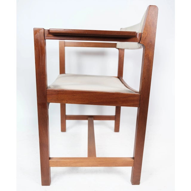Danish Mahogany and Light Fabric Armchair from Søborg, 1960s For Sale - Image 4 of 12