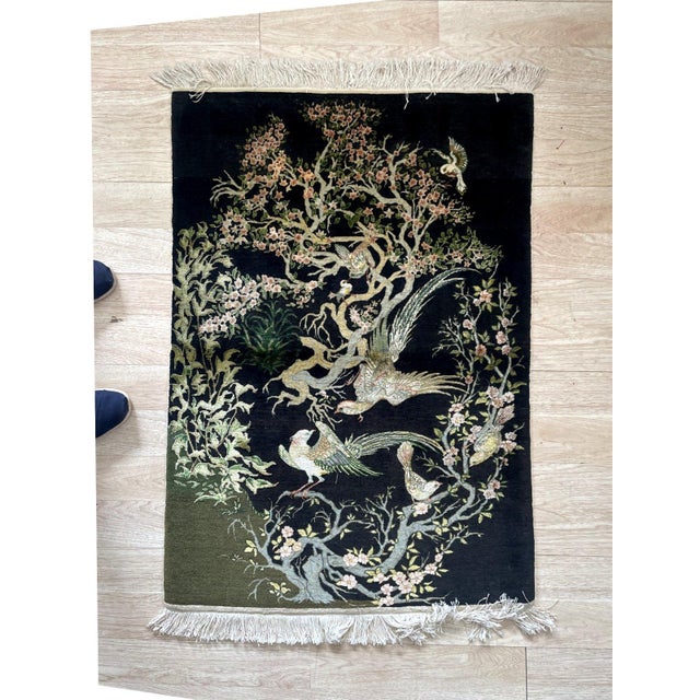 Textile Fine Vintage 1970s Persian Tabriz Silk Rug 3.1' X 4.3' (94cm X 131cm) For Sale - Image 7 of 7