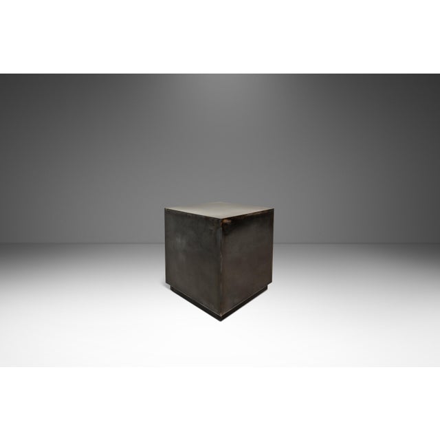 Set of Two (2) Mid-Century Modern Industrial Brutalist Cubes / End Tables / Pedestals in Patinaed Metal, Usa, C. 1970s For Sale In Orlando - Image 6 of 17