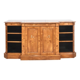 Walnut Inlaid Breakfront Bookcase For Sale