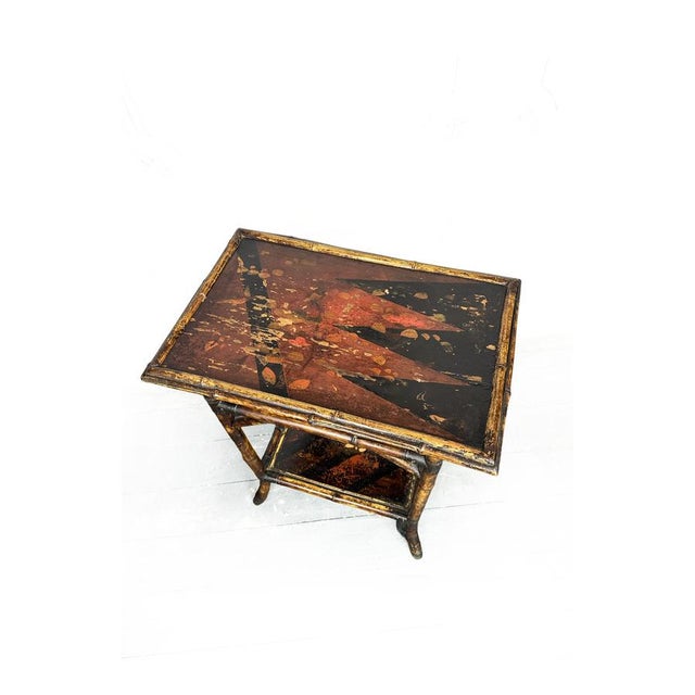 Wood Antique English Chinoiserie 2-Tier Tiger Bamboo Side Table, 1870 For Sale - Image 7 of 11