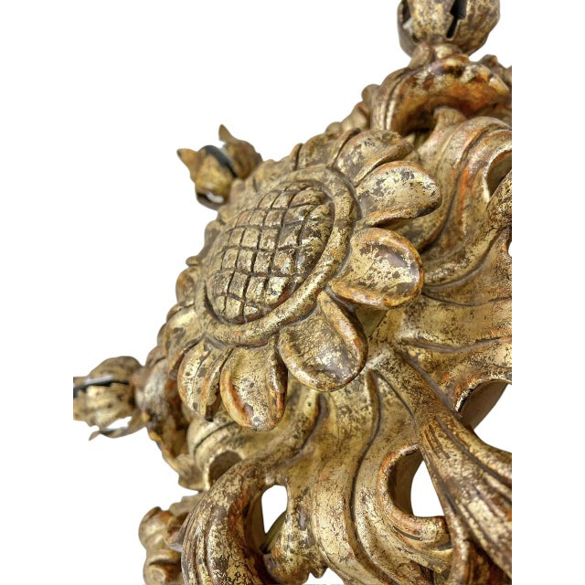 Wooden Floral Carved Ceiling Light in Polychrome from CN Firenze, 1970s For Sale - Image 4 of 14