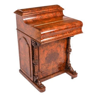 Antique Victorian Burr Walnut and Inlaid Pop Up Davenport Desk, 19th Century For Sale