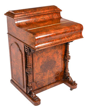 Antique Victorian Burr Walnut and Inlaid Pop Up Davenport Desk, 19th Century