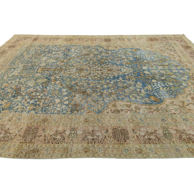 Antique 19th Century Tabriz Wool Area Rug, Blue Tree of Life For Sale - Image 11 of 12