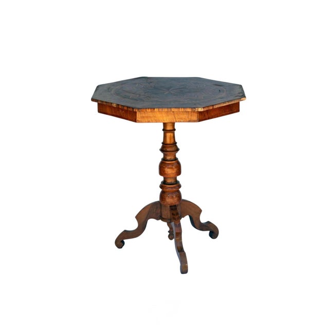 Italian Antique Italian Walnut Maquetry Oct Tableaganal Pedestal For Sale - Image 3 of 9