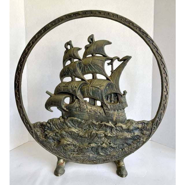 Antique Cast Iron Ship on the Seas Fireplace Screen Door Stop Chairish