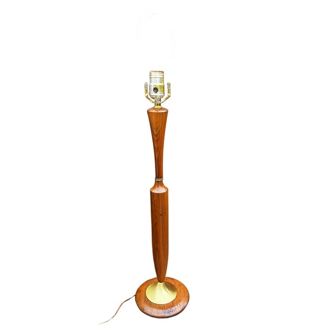 Brown Vintage 1960’s Mid-Century Modern Danish Teak Drum Shade Table Lamp With Brass Accents For Sale - Image 8 of 8