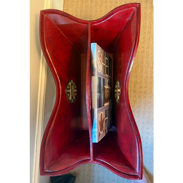 Vintage Chinoiserie Metal Magazine Holder Rack For Sale - Image 12 of 13