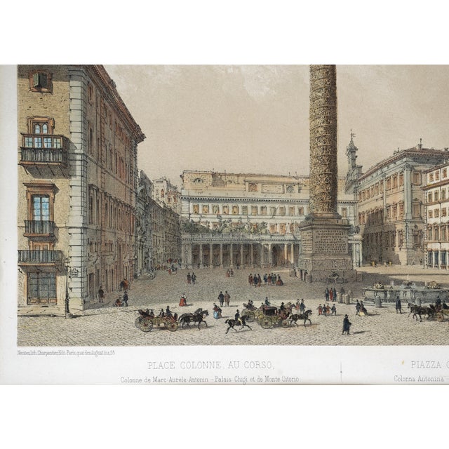 Grand Tour Antique Rome Lithograph Piazza Colonna Benoist Italian Architecture Grand Tour Framed Wall Art 19th Century For Sale - Image 3 of 6