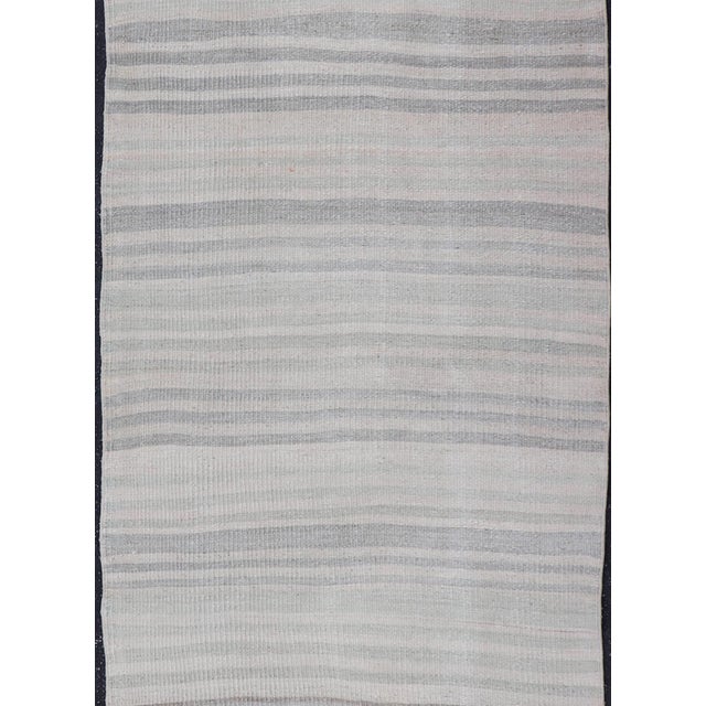 Minimalist Striped Design Turkish Vintage Kilim Rug in Soft Neutral Tones For Sale - Image 4 of 12