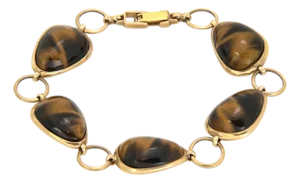 Tiger's Eye 9kt Yellow Gold Fancy Link Bracelet