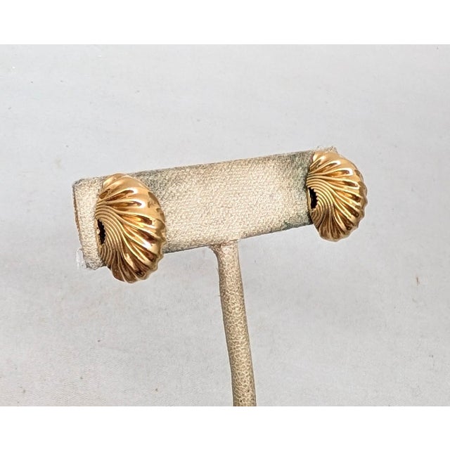 Mid-Century Modern Vintage Signed Napier Goldtone Ruched Half Hoop Pierced Earrings-2 Pieces For Sale - Image 3 of 7