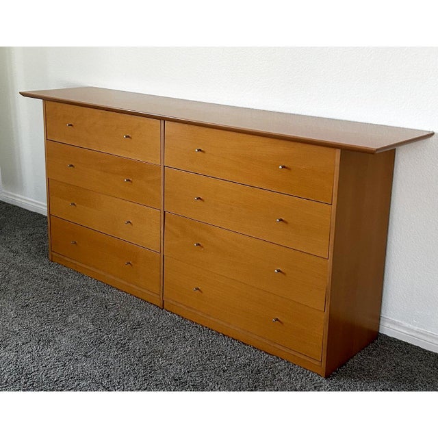 Wood Mid-Century Modern Scandinavian Beech Dresser & Pair of Nightstands, 3 Pieces For Sale - Image 7 of 13