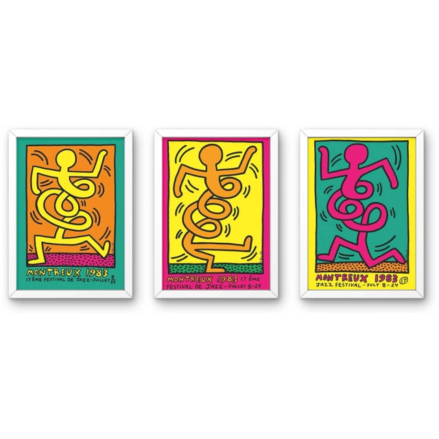 Keith Haring, Montreux Jazz Festival, 1983 (Pink) (Framed) 5 colour neon screenprint on heavy stock paper printed on half-...
