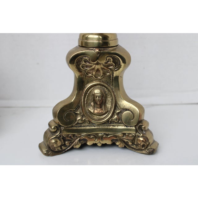 Late 19th Century 19th C. European Louis XVI Empire Altar Church Brass Candlesticks S/2 For Sale - Image 5 of 7