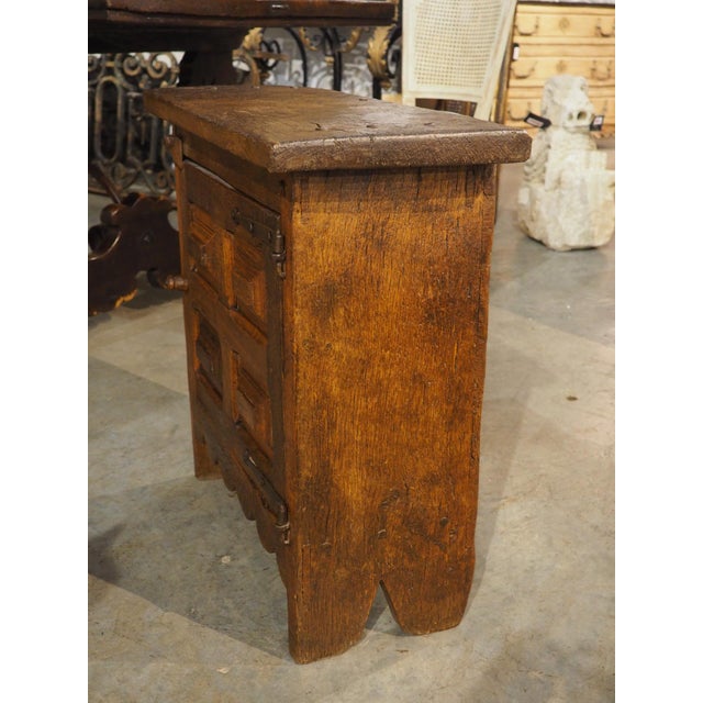 A Diminutive and Rustic 18th Century Oak Paneled Spanish Cabinet For Sale - Image 10 of 15