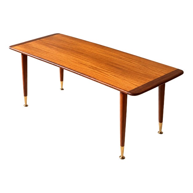 Mid-Century Modern Teak Coffee Table with Brass Feet, Sweden, 1960s For Sale