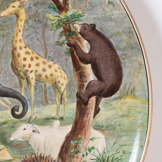 Victorian Antique English Hand Painted Charger With Animals For Sale - Image 3 of 8