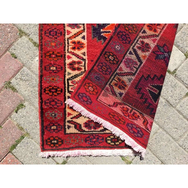 Red 1960's Kurdish Runner Rug, 129" X 33" For Sale - Image 8 of 9