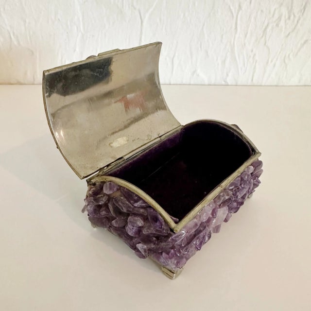 1960s Dome-Shaped Amethyst and Steel Hinged Lidded Box, 1960s For Sale - Image 5 of 8