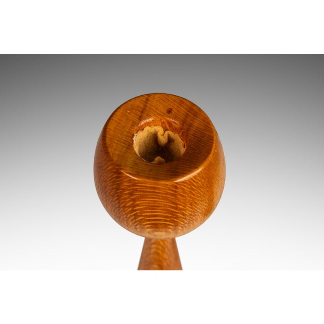 Set of Two Danish Mid-Century Modern Wood-Turned Flared Tulip Candlestick Holders in Solid Ash, Denmark, 1960's For Sale - Image 11 of 12