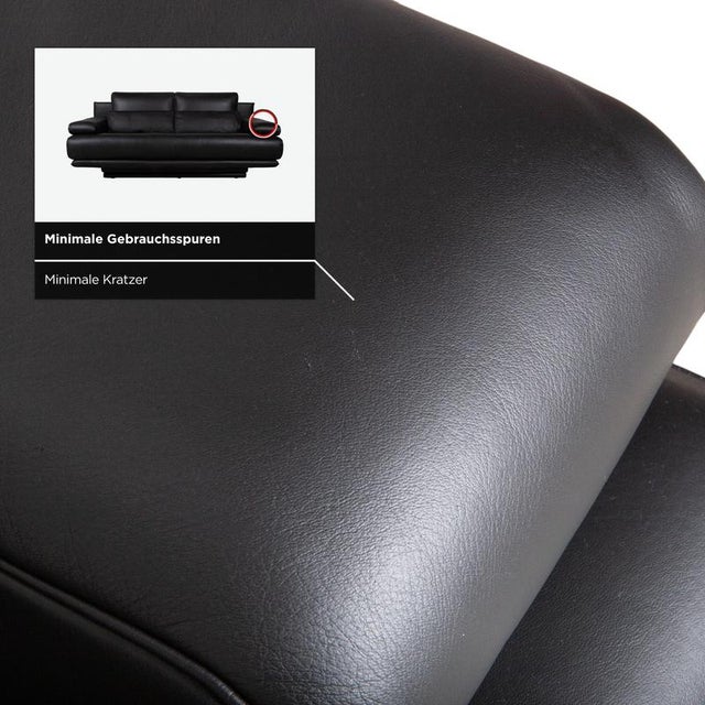 Two-Seater Leather 6500 Sofa in Black with Manual Function from Rolf Benz For Sale - Image 10 of 16