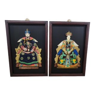 Vintage Qing Dynasty-Style Soapstone Emperor & Empress Wall Panels, Pair For Sale