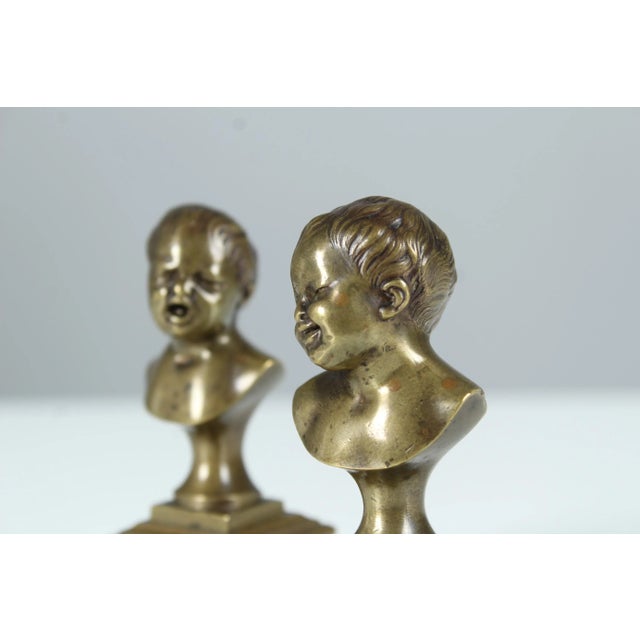 Metal Antique Miniature Bronze Busts of Children Laughing and Crying, 1880s, Set of 2 For Sale - Image 7 of 13