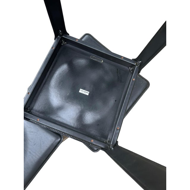 Matteo Grassi 1970s Set of 4 Vintage Mateo Grassy Black Leather Stools, Italy For Sale - Image 4 of 8