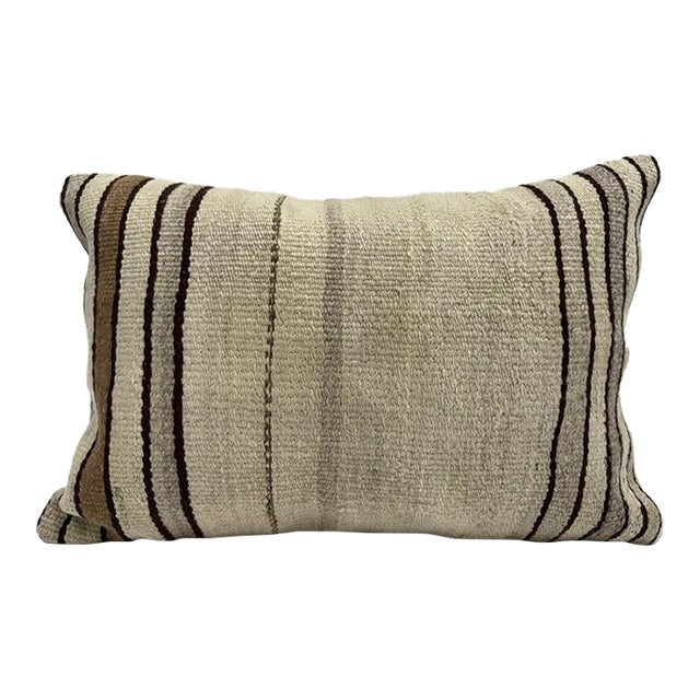 Turkish Hemp Pillow Cushion Natural Brown Beige Gray Pillow Cushion Cover 16" x 24" For Sale