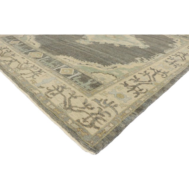 Earth-Tone Turkish Oushak Rug with Modern Transitional Bungalow Style 09'03 x 11'00. Warm and inviting with neutral hues,...