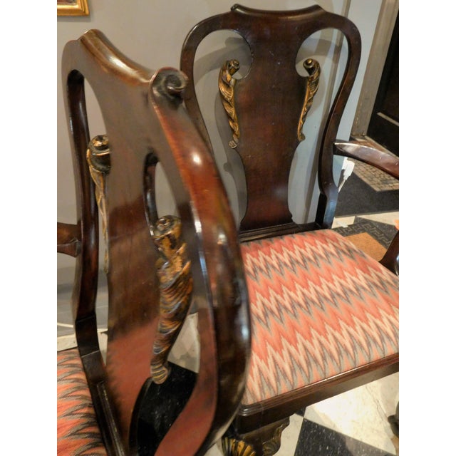 Early 19th Century George II-style Hand-Carved and Parcel-Gilt Arm Chairs, England Circa 1810-1830 - a Pair For Sale - Image 5 of 13